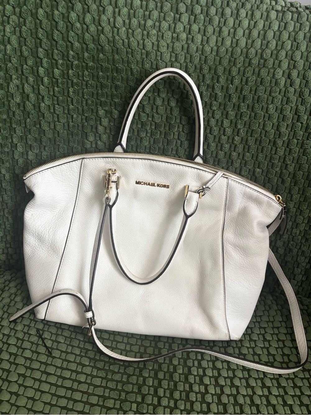 Michael Kors White Leather Tote with Gold Hardware